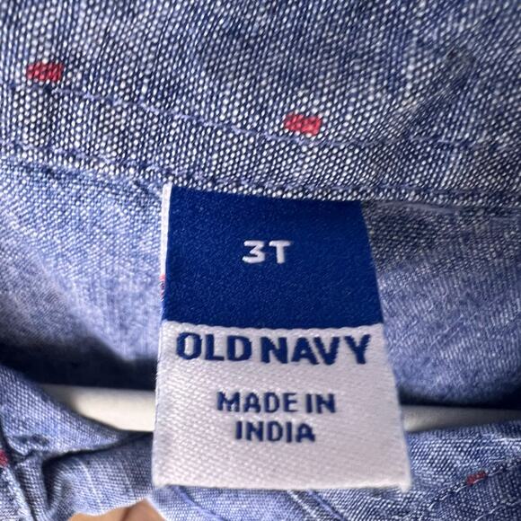 Old Navy, Short Sleeve Chambray Shirt, Blue, 100% Cotton, Button-Up Polka Dot - Picture 6 of 11